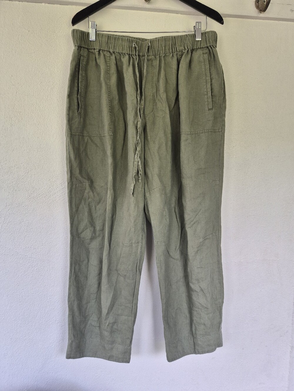 100% Linen Lord & Taylor Womens Khaki Green Pants Size 2X
